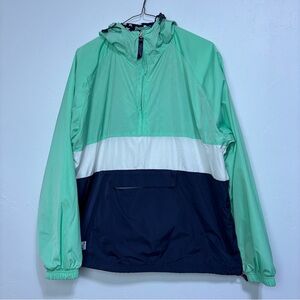 Jadelynn Brooke Women's Medium Hooded Rain Windbreaker Jacket Green Navy